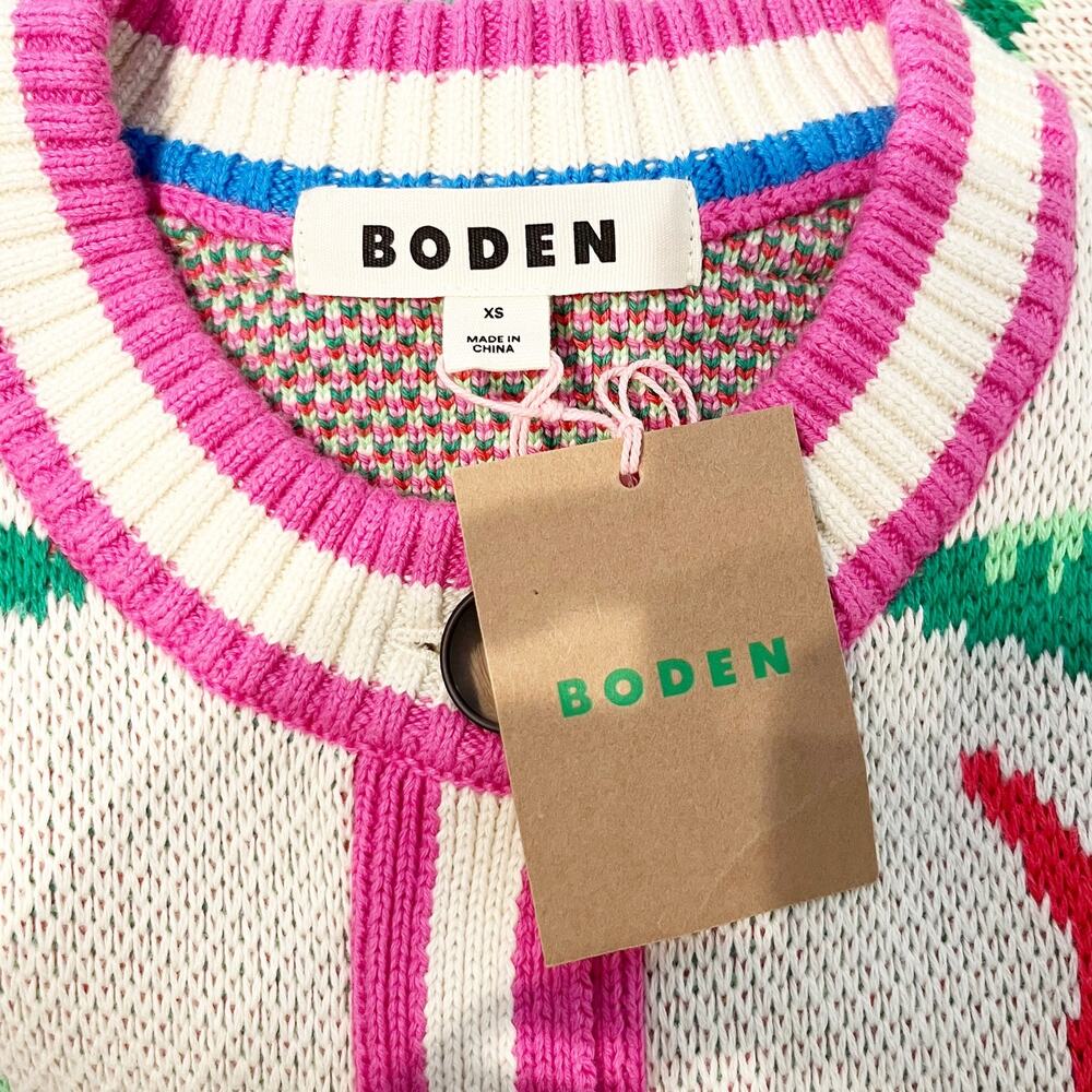 Boden Abi Jacquard Long Sleeve Cardigan Sweater Warm Ivory Palm Tree Birds XS - Picture 6 of 8